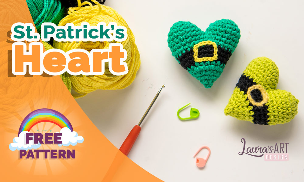 St Patricks crochet heart free pattern
