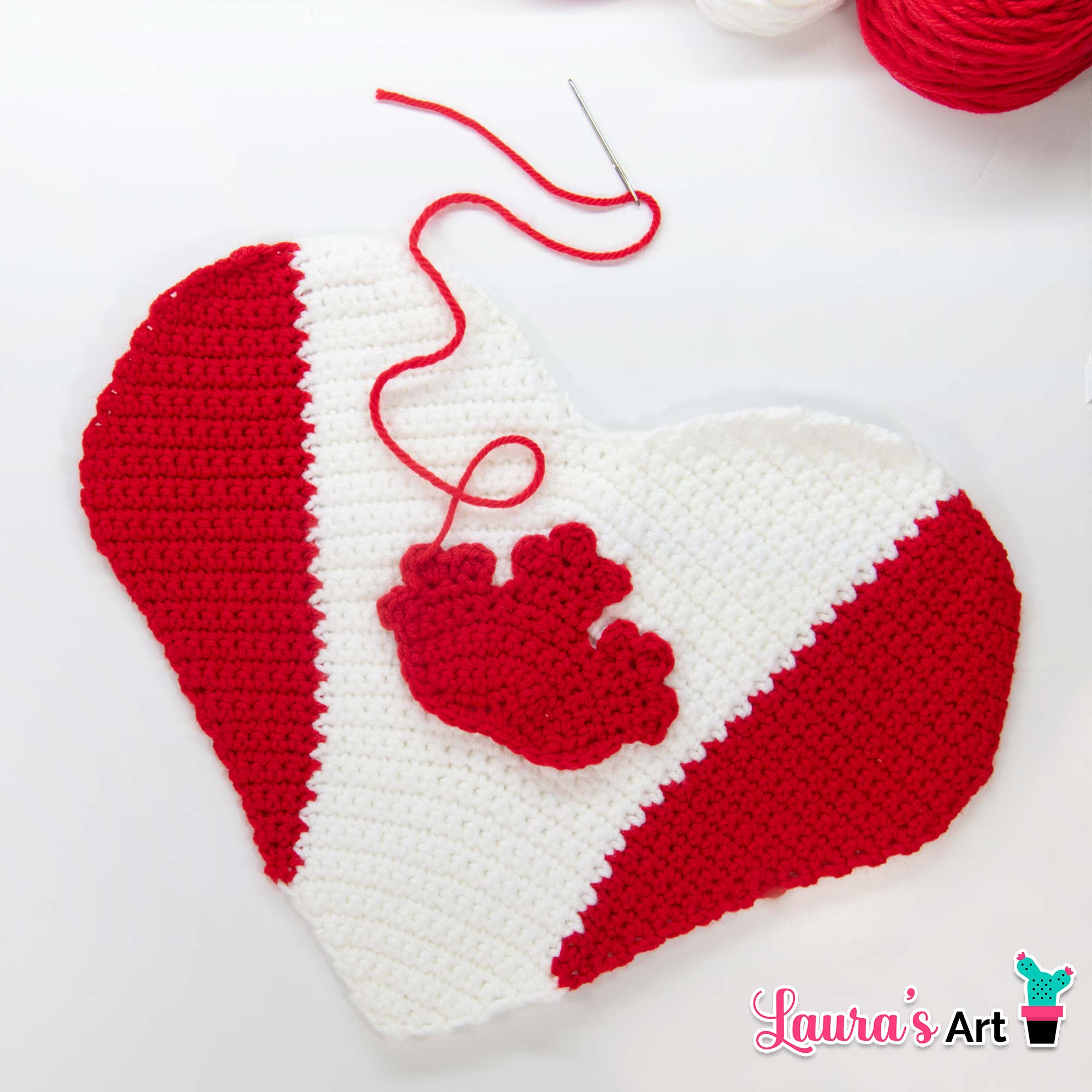 Canada Day crochet heart pillow