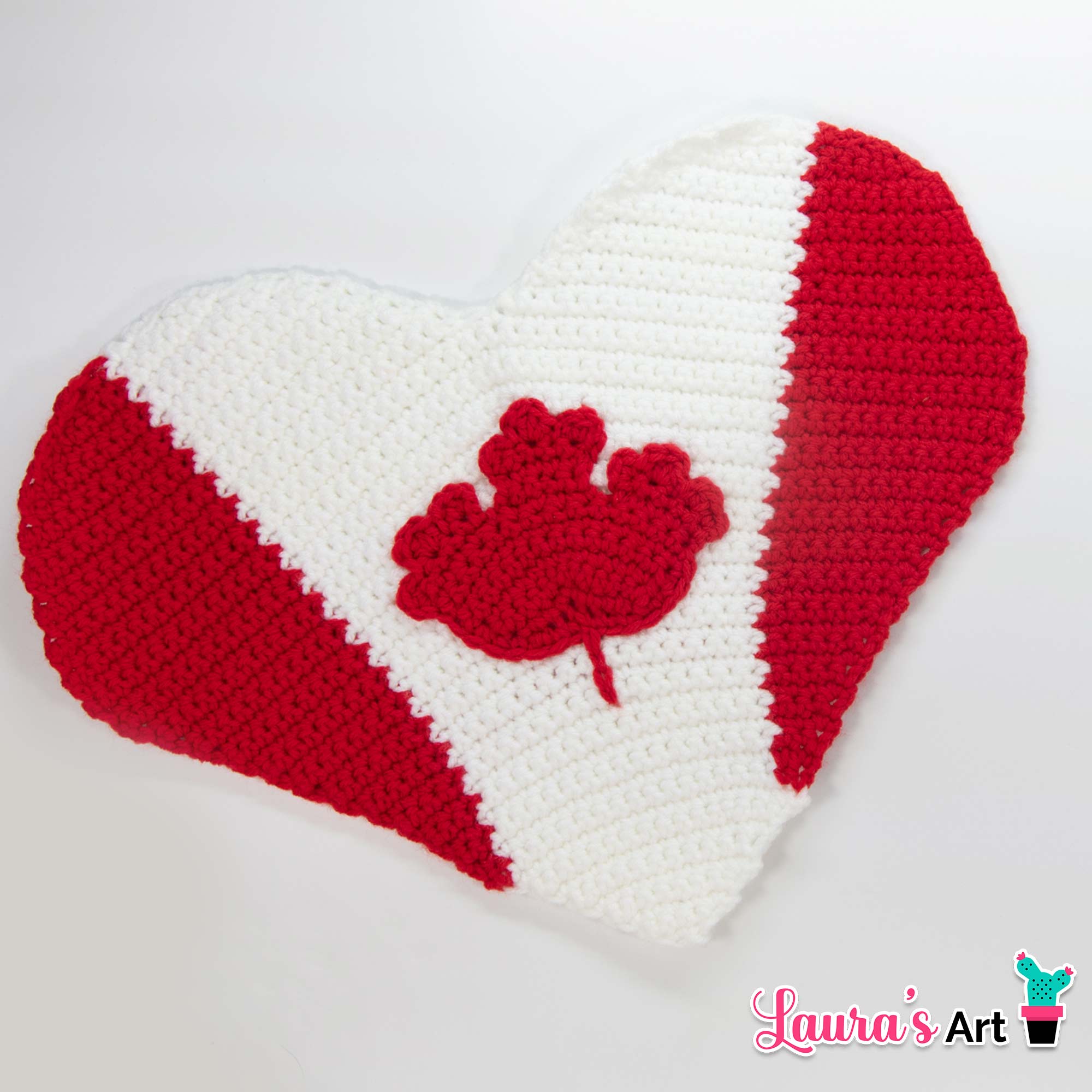 Canada Day crochet heart pillow