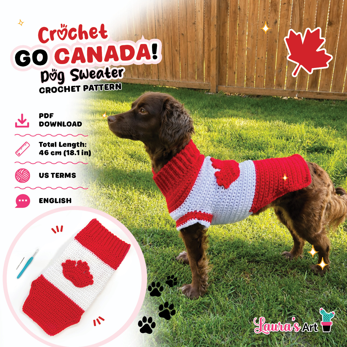 Crochet Go Canada Dog Sweater - Crochet Pattern